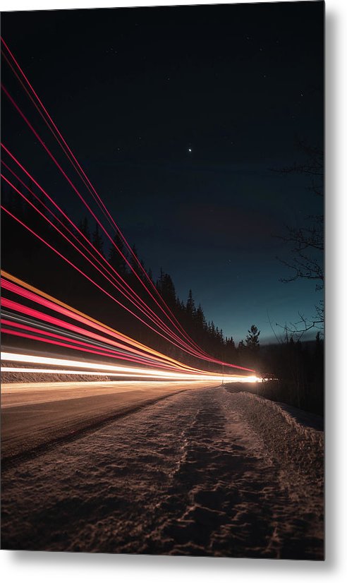 Bus Light Trails  - Metal Print